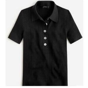 J. Crew Short Sleeve Silk Blend Sweater Women S Black Ribbed Collared Classic
